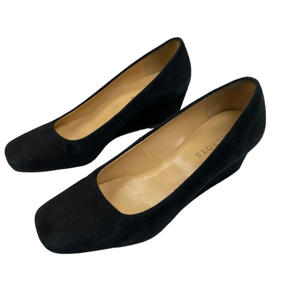 Talbots Square Toe Faux Suede Wedge Heel Black 7.5 - Picture 1 of 8